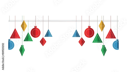 Colorful Geometric Ornaments: A vibrant display of geometric shapes and ornaments hanging elegantly, creating a visually stimulating composition with a modern flair.