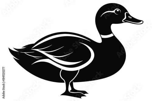 duck silhouette line art vector illustration with a white background