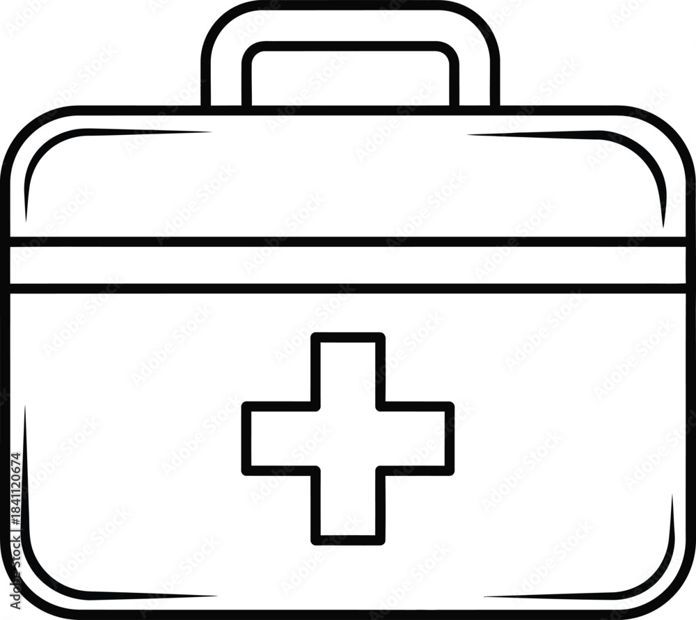Obraz premium First aid kit icon, medical emergency bag with cross symbol for health care and safety services