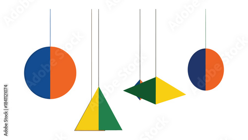 Geometric Shapes in equilibrium: The dynamic interplay of geometric shapes in a carefully composed arrangement, showcasing balance and harmony through the use of color and form.