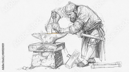 sketch of a blacksmith at work