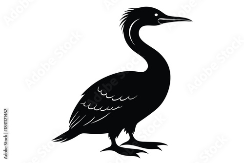 cormorant silhouette line art vector illustration with a white background