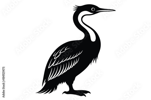 cormorant silhouette line art vector illustration with a white background
