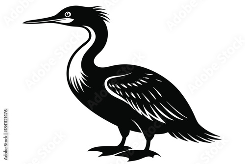 cormorant silhouette line art vector illustration with a white background