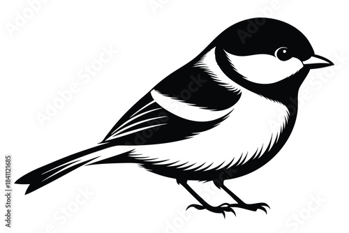 chickadee silhouette line art vector illustration with a white background