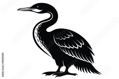 cormorant silhouette line art vector illustration with a white background