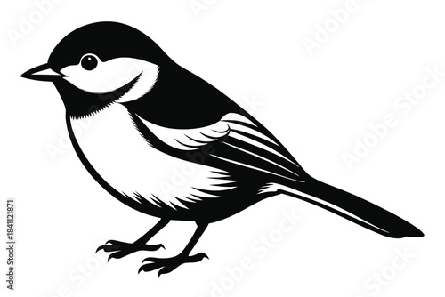 chickadee silhouette line art vector illustration with a white background
