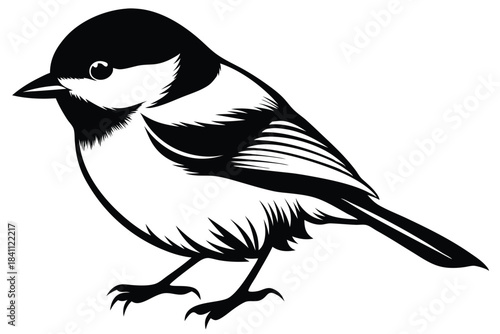 chickadee silhouette line art vector illustration with a white background
