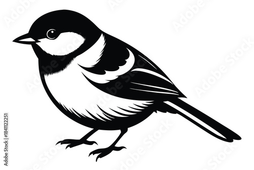 chickadee silhouette line art vector illustration with a white background