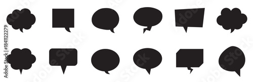 Black Speech Bubbles and Thought Bubbles Vector Silhouette Set: Communication, Dialogue, Chat, Idea, Message, Comic Book Elements Collection.