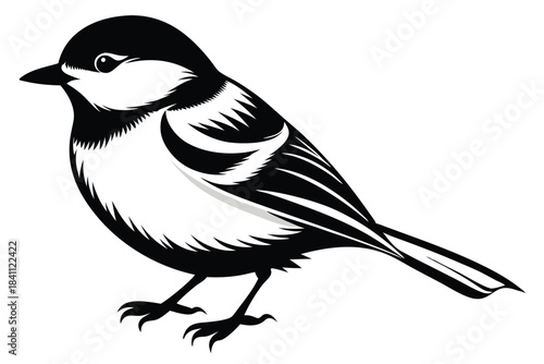 chickadee silhouette line art vector illustration with a white background