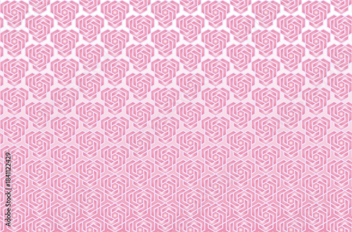Seamless geometric pattern of interconnected heart-shaped designs in soft pink tones create a maze-like structure with subtle gradients that give the pattern a slightly three-dimensional embossed look
