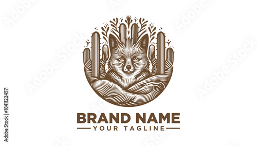 Unique desert fox animal icon vector illustration in vintage engraving style logo, a timeless wilderness depiction.