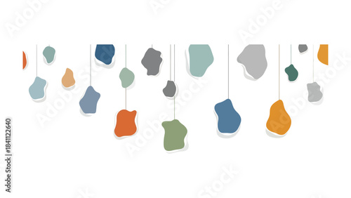 Hanging Geometric Shapes: An arrangement of abstract, irregular-shaped geometric figures suspended, creating a visually captivating composition.