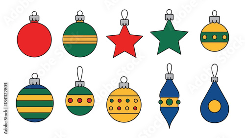 Ornamental Holiday Array: A delightful collection of festive Christmas ornaments in diverse shapes and vibrant colors, perfectly capturing the holiday spirit and charm. 