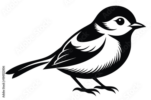 chickadee silhouette line art vector illustration with a white background