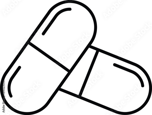 Two pharmaceutical capsules outline icon, isolated on white, symbol of medicine and health