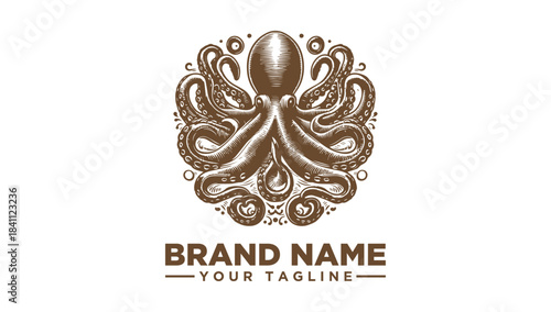 Vintage octopus logo vector illustration for branding and design projects