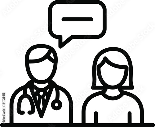 Doctor and patient conversation icon, healthcare consultation, medical advice dialogue, telemedicine chat symbol