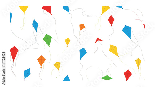 Kites in the Sky: A vibrant array of kites soar freely in the sky, each adorned with a distinct color, dancing with the wind and embodying the spirit of outdoor leisure. 