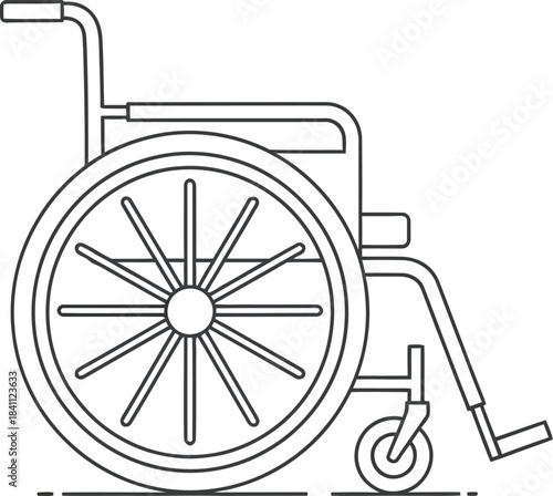 Minimalist line art illustration of a wheelchair on a clean, light background, symbolizing mobility and accessibility.