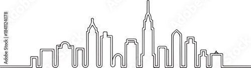 Continuous Line Art Skyline Merging with Starry Night Arc in Minimal Contour Outline Style