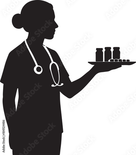 Healthcare Worker Offering Important Prescription Drugs on a Tray