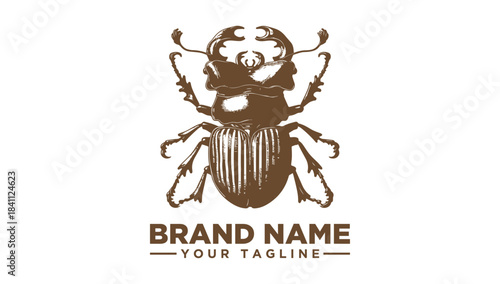 Brown stag beetle illustration logo vector for branding and design with a vintage feel