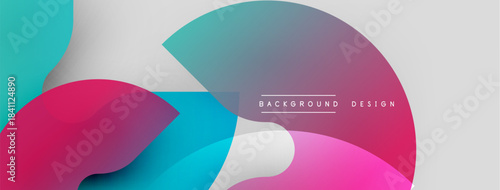 Abstract colorful shapes overlap, creating dynamic visual effect. Modern design elements suggest creativity, innovation. Background features gradients, curves.