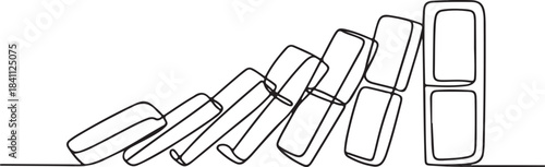 Continuous Line Art Skyline Resembling Stacked Domino Blocks in Minimal Contour Outline Style