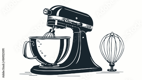 Kitchen Stand Mixer with Whisk Silhouette Vector Icon for Baking, Cooking, and Home Appliance Designs