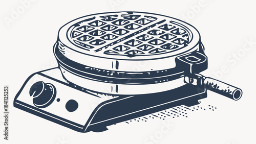 Round Waffle Maker Silhouette Vector Icon for Breakfast Food, Brunch, and Home Kitchen Appliances