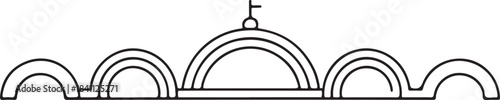 Continuous Line Art Skyline Created by Semicircle Rooftop Sequence in Minimal Contour Outline Style