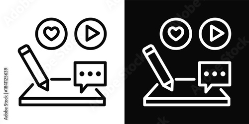 Content Creation Icon White And Black Background Style