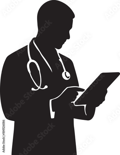 Medical practitioner silhouette utilizing technology for patient care and diagnostics