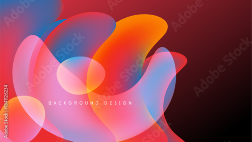 Abstract colorful shapes overlap, creating vibrant visual effect. Background is dark, emphasizing bright hues. Modern design element.
