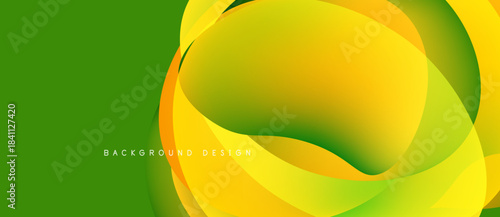 Abstract vibrant design features flowing shapes. Yellow, green hues blend creating dynamic visual effect. Modern background element.