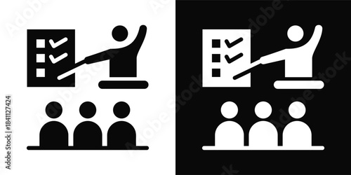 Employee Training Icon White And Black Background Style