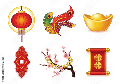 Chinese New Year Cultural Decoration and Ornamental Icon Set