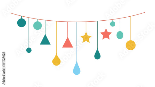 Festive Geometric Garland: A playful and colorful garland of geometric shapes hanging gracefully, bringing a touch of cheer and whimsy.