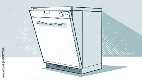 Quiet Silent Dishwasher Silhouette Vector Icon, Symbolizing Modern Efficient Kitchen Appliances and Clean Record of Eco-Friendly Home Cleaning Solutions