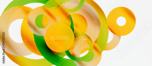 Abstract vibrant design. Overlapping translucent circles, orange, green hues. Modern background texture, smooth gradients, dynamic composition.