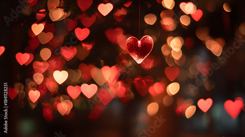 holiday background with golden heart shaped bokeh and warm glowing light creating a romantic valentine ambiance for festive overlays