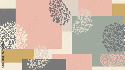 Abstract geometric composition featuring bold red green blue and yellow shapes with clean lines and a white background suitable for modern graphic design projects