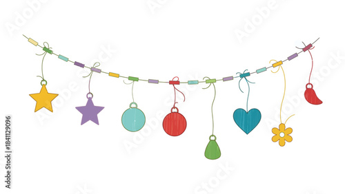 Festive Ornament Garland: A charming array of colorful ornaments suspended gracefully, bringing a touch of holiday cheer and whimsical decoration.