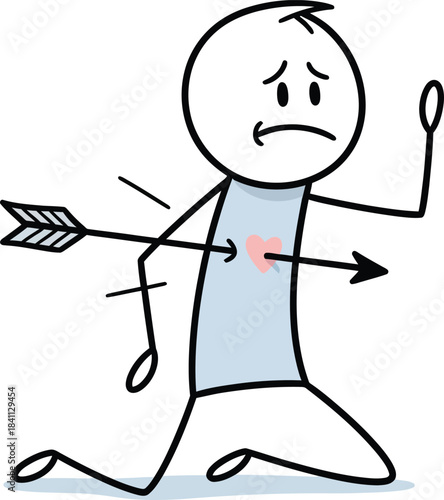 Stick figure illustration of a person experiencing heartbreak and emotional pain from a wound in the chest