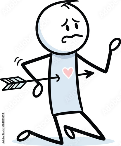 Stick figure illustration of a person experiencing heartbreak with an arrow through their chest symbolizing emotional pain