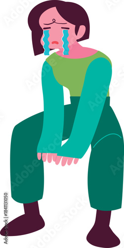 泣いている女性のイラスト crying woman