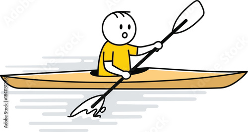 A whimsical illustration of a bear paddling a yellow kayak on calm water perfect for children s books or outdoor themes