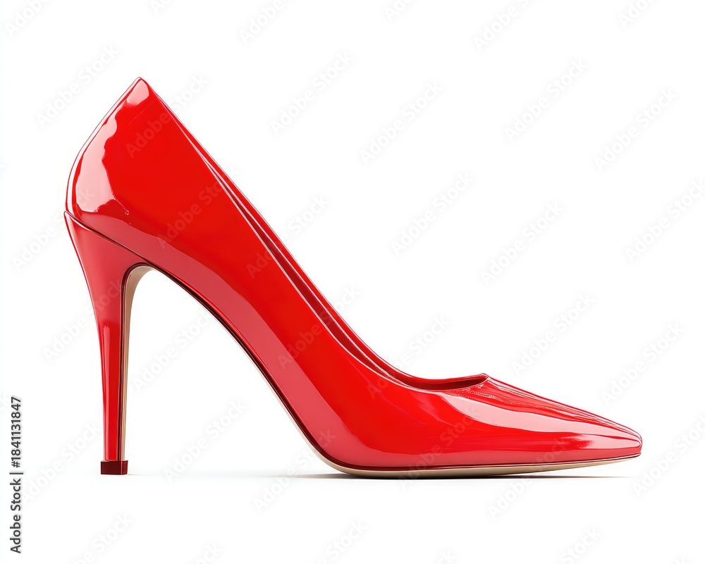 Obraz premium Elegant Red High Heel Shoe Isolated on Transparent Background with Perfect Glossy Finish and No Shadows Visible